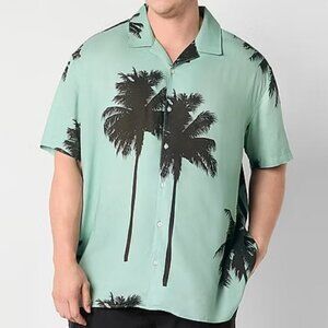 NWT ARIZONA JEAN SHIRT Mens BIG & TALL 3XL Short Sleeve GREEN Palm Trees  1127A